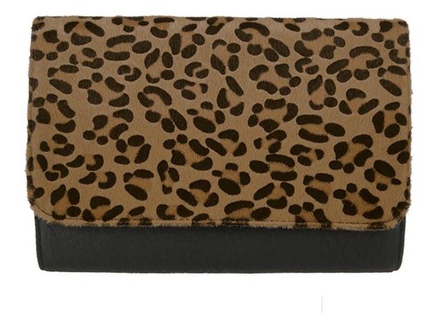 black leopard clutch